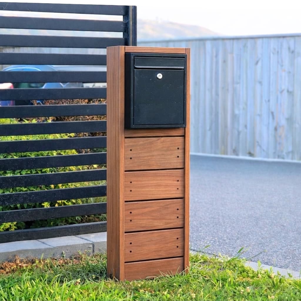 The Slim Kiwi - Natural Kwila - Designer Wooden Letterbox NZ