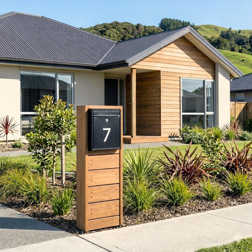 The Slim Kiwi - Natural Kwila - Designer Wooden Letterbox NZ - gallery image 3
