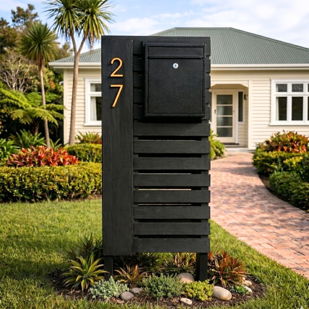 The Blackwood - Premium Black Pine Architectural Pillar Letterbox NZ