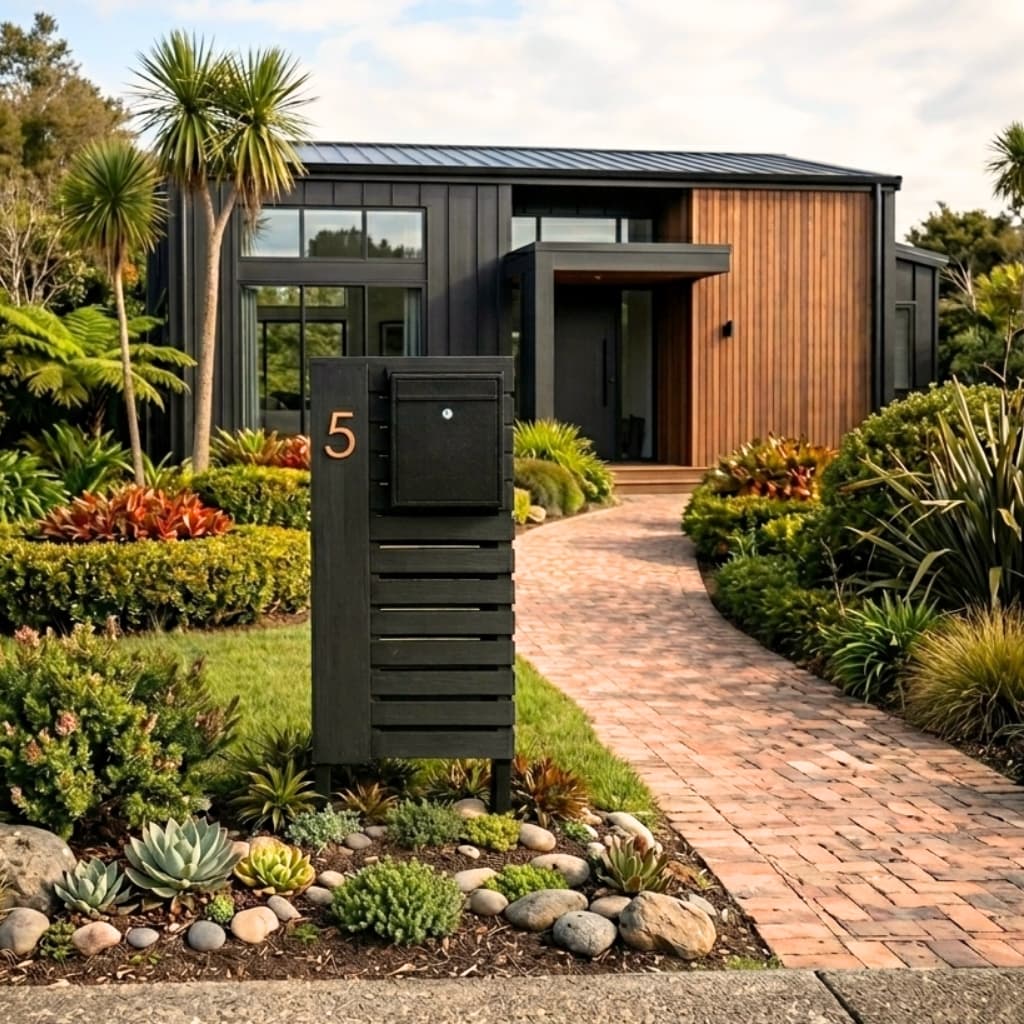 The Blackwood - Premium Black Pine Architectural Pillar Letterbox NZ - gallery image 2