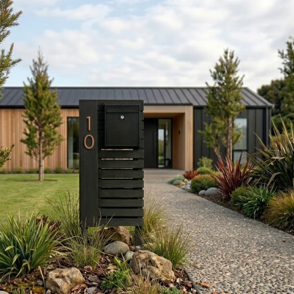 The Blackwood - Premium Black Pine Architectural Pillar Letterbox NZ - gallery image 3
